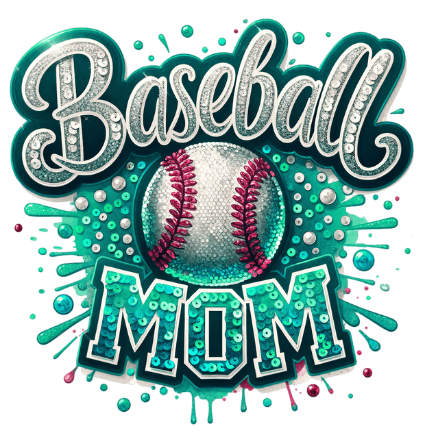 Baseball Mom Colordrip Sequin Mint DTF (direct-to-film) Transfer