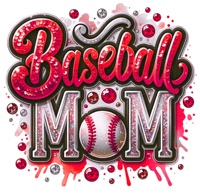 Baseball Mom Colordrip Sequins in Red DTF (direct-to-film) Transfer