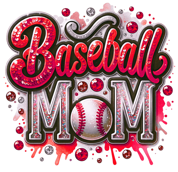 Baseball Mom Colordrip Sequins in Red DTF (direct-to-film) Transfer