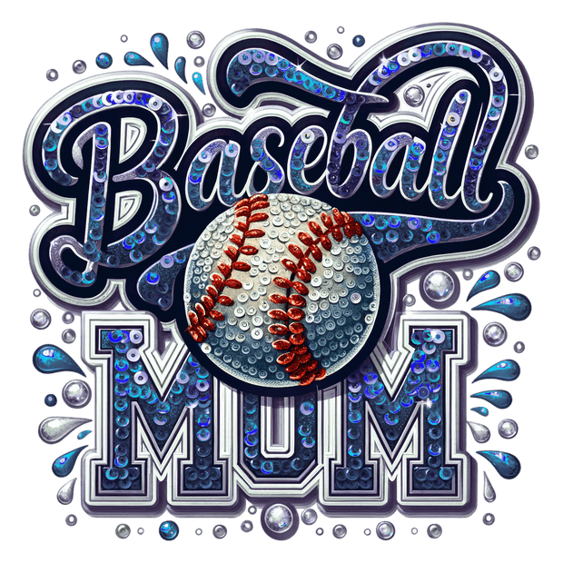 Baseball Mom Colordrip Silver & Navy Blue DTF (direct-to-film) Transfer