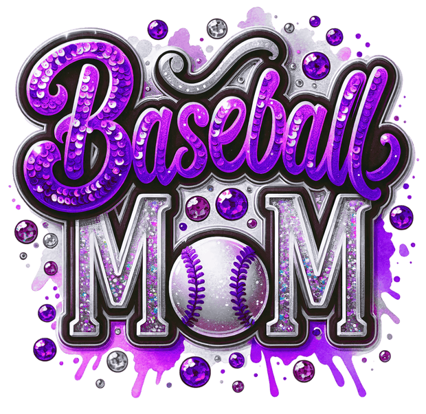 Baseball Mom Colordrip Silver & Purple DTF (direct-to-film) Transfer