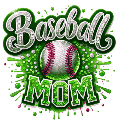Baseball Mom Green Sequins DTF (direct-to-film) Transfer