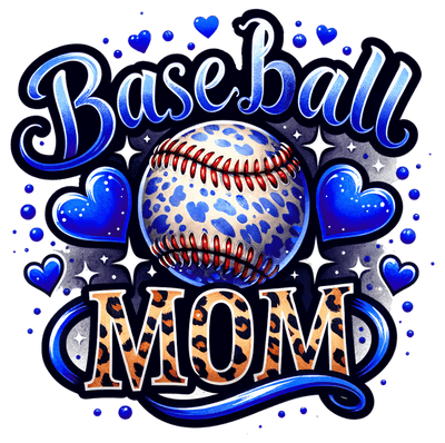 Baseball Mom Hearts in Blue DTF (direct-to-film) Transfer