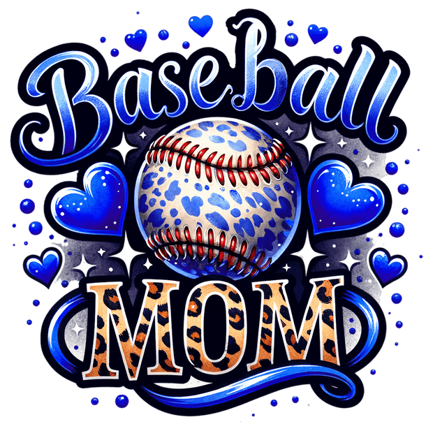 Baseball Mom Hearts in Blue DTF (direct-to-film) Transfer
