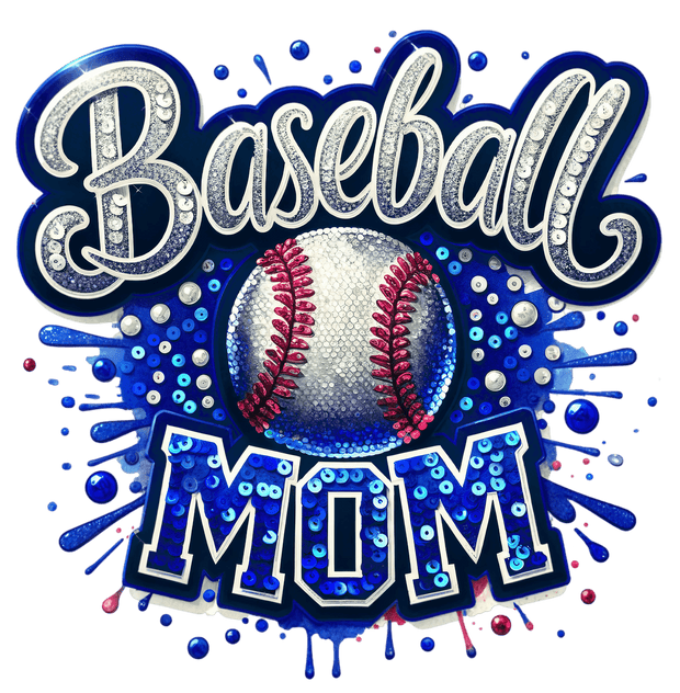 Baseball Mom Sequin Blue DTF (direct-to-film) Transfer