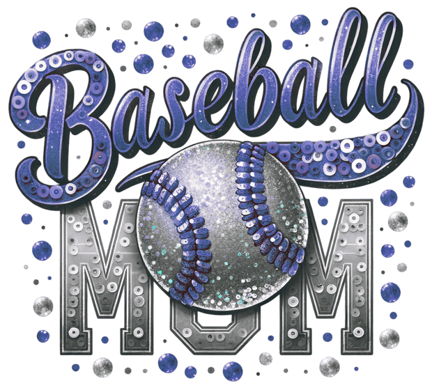 Baseball Mom Sequins Navy Blue DTF (direct-to-film) Transfer