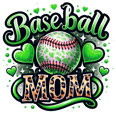 Baseball Mom in Cheetah Green DTF (direct-to-film) Transfer