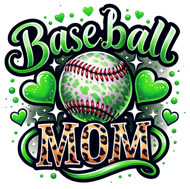 Baseball Mom in Cheetah Green DTF (direct-to-film) Transfer