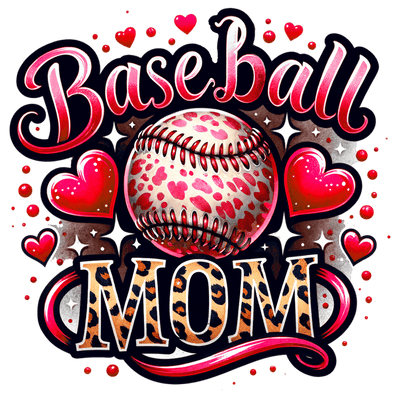 Baseball Mom with Red Hearts DTF (direct-to-film) Transfer
