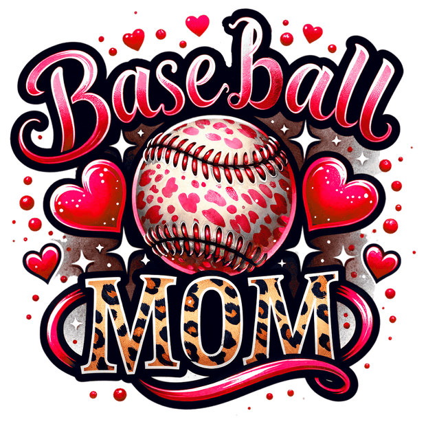 Baseball Mom with Red Hearts DTF (direct-to-film) Transfer