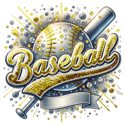 Baseball Sequins Silver & Gold DTF (direct-to-film) Transfer