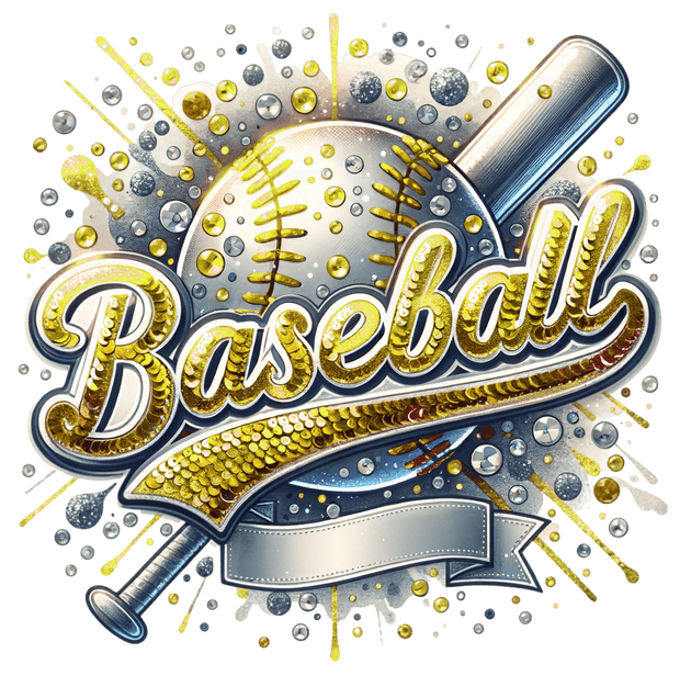 Baseball Sequins Silver & Gold DTF (direct-to-film) Transfer