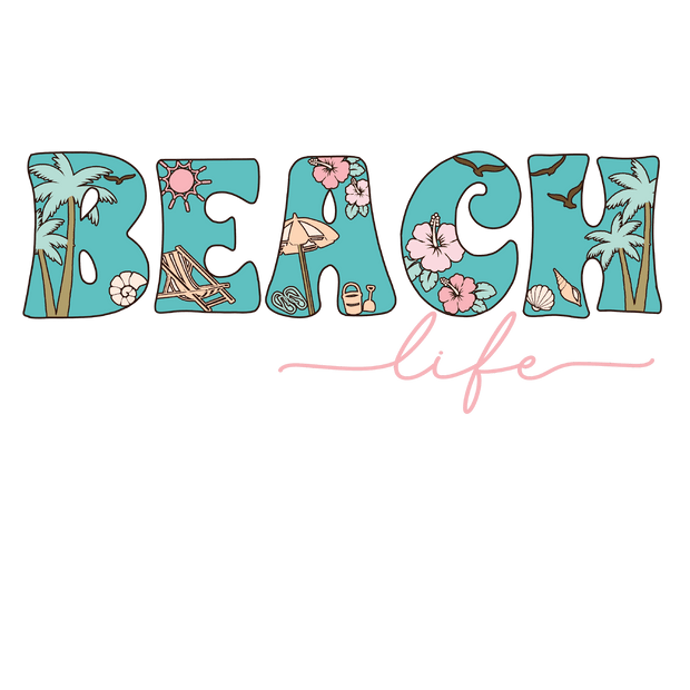Beach Life Palms & Shells DTF (direct-to-film) Transfer
