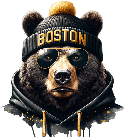 Bear in Boston Cap & Colordrip Hoodie DTF (direct-to-film) Transfer