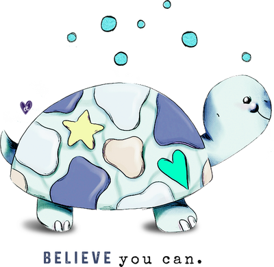 Believe You Can Turtle in Blue and Grey DTF (direct-to-film) Transfer