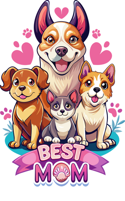 Best Mom Puppies & Hearts DTF (direct-to-film) Transfer