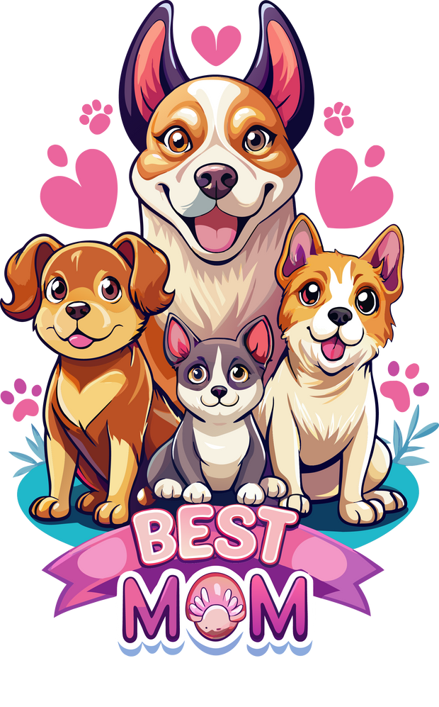 Best Mom Puppies & Hearts DTF (direct-to-film) Transfer