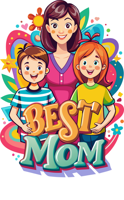 Best Mom & Two Smiling Kids DTF (direct-to-film) Transfer