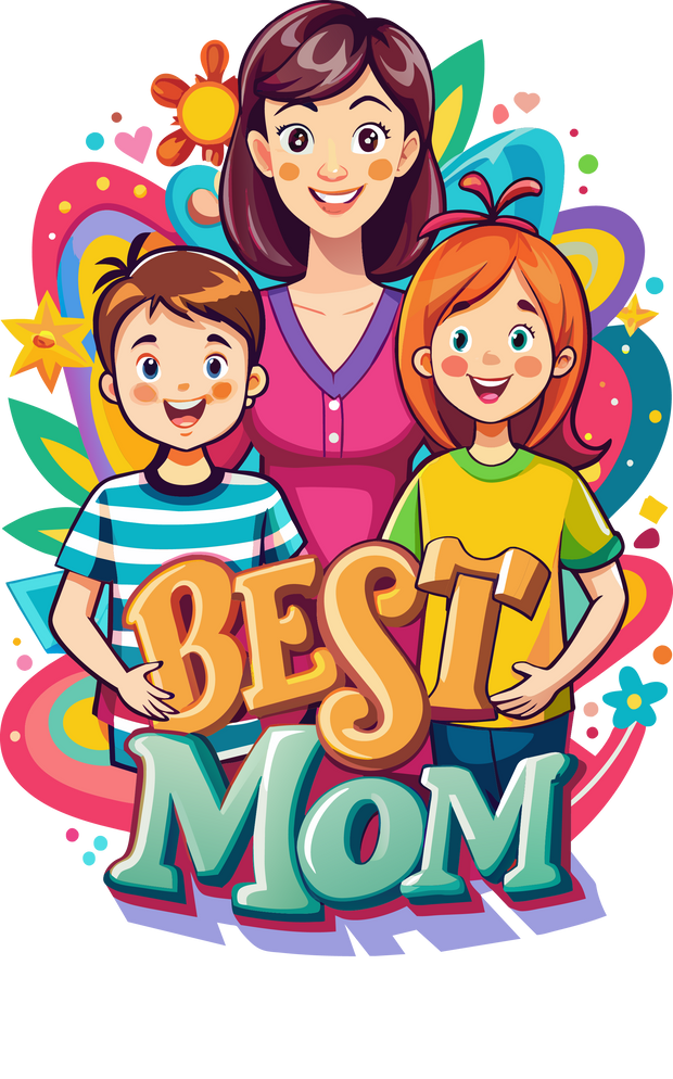 Best Mom & Two Smiling Kids DTF (direct-to-film) Transfer