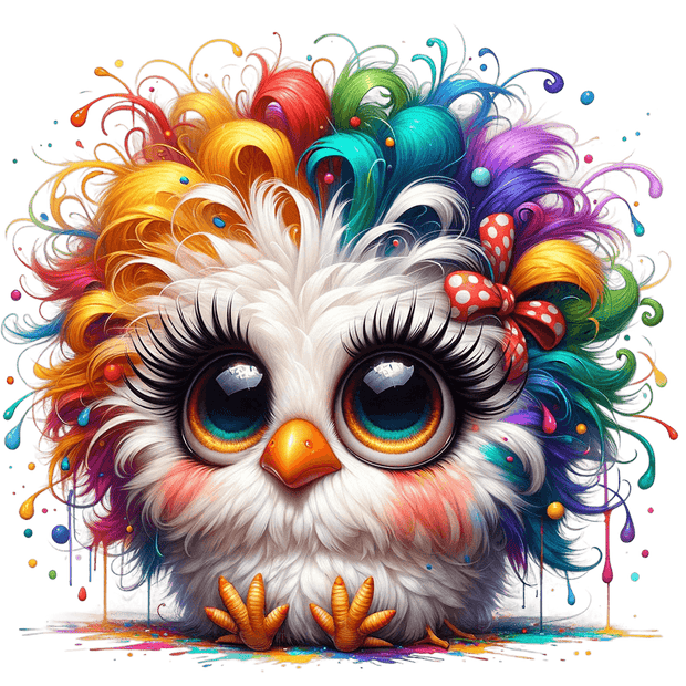 Big Fluffy Chicken Rainbow Drips DTF (direct-to-film) Transfer