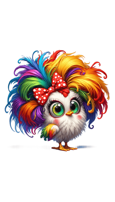 Big Rainbow Hair Chicken DTF (direct-to-film) Transfer