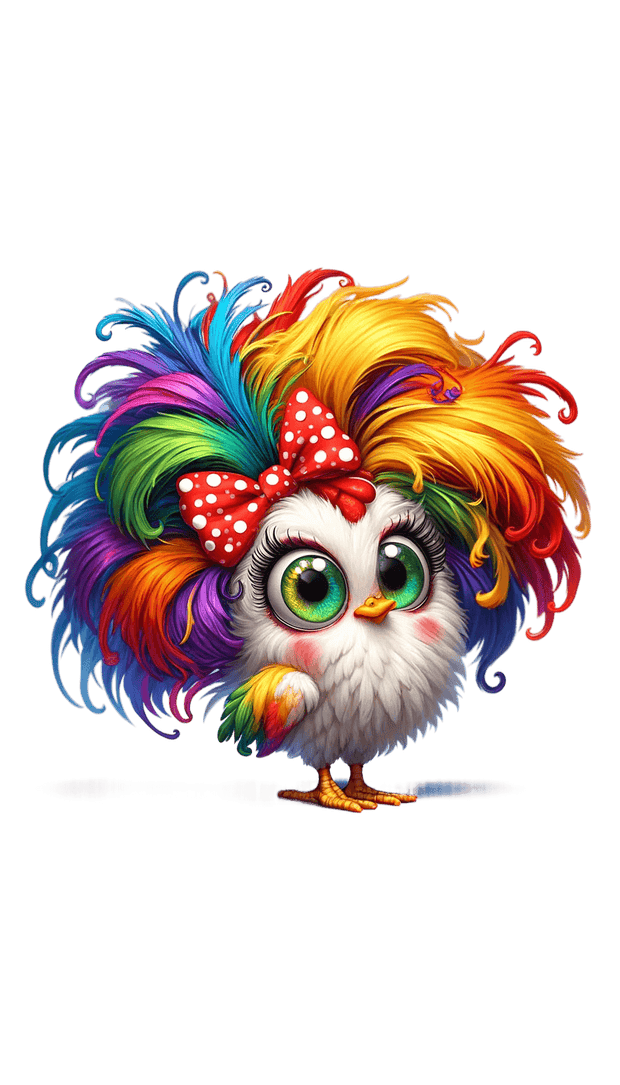 Big Rainbow Hair Chicken DTF (direct-to-film) Transfer