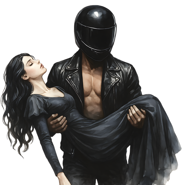 Biker Carrying a Lady in Black DTF (direct-to-film) Transfer