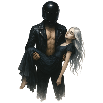 Biker Holding Girl in Black Dress DTF (direct-to-film) Transfer