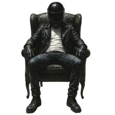 Biker Sitting in Black Chair DTF (direct-to-film) Transfer
