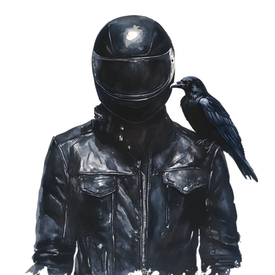 Bird on Shoulder Biker in Black DTF (direct-to-film) Transfer