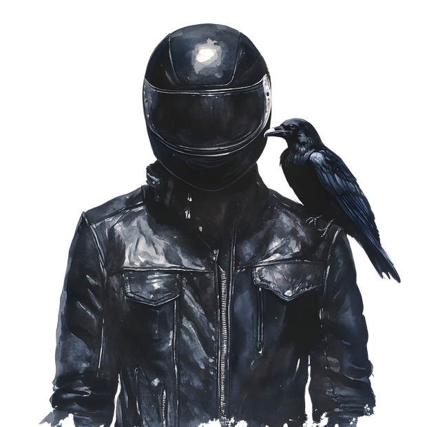 Bird on Shoulder Biker in Black DTF (direct-to-film) Transfer