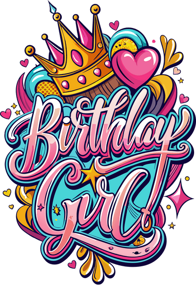 Birthday Girl Hearts & Diamonds DTF (direct-to-film) Transfer