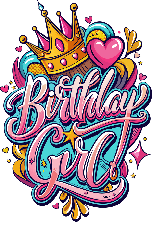 Birthday Girl Hearts & Diamonds DTF (direct-to-film) Transfer