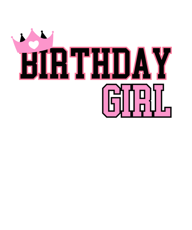 Birthday Pink & Black Font & Heart on Crown DTF (direct-to-film) Transfer