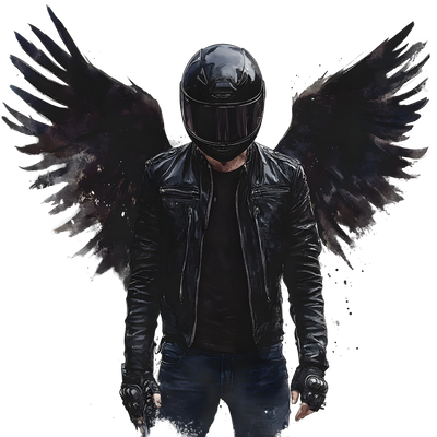 Black Feather Wings on Rider DTF (direct-to-film) Transfer