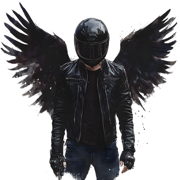 Black Feather Wings on Rider DTF (direct-to-film) Transfer