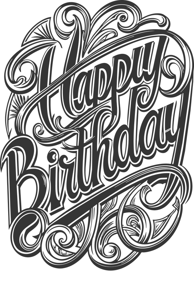 Black Font Happy Birthday DTF (direct-to-film) Transfer