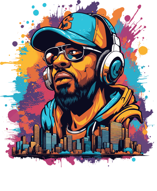 Black Man Blue Hat Color Drip DTF (direct-to-film) Transfer