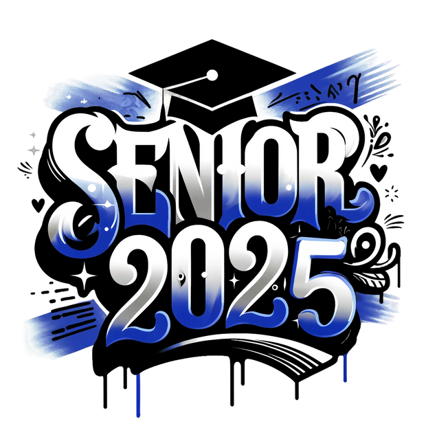 Black & Blue Senior 2025 Airbrushed DTF (direct-to-film) Transfer