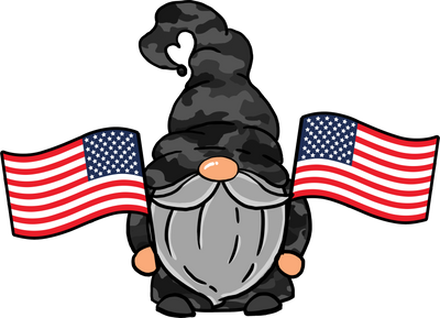 Black & Grey Gnome With American Flags DTF (direct-to-film) Transfer (Back of Shirt)