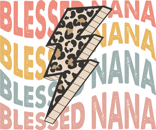 Blessed Nana with Leopard Print Lightning Bolt DTF (direct-to-film) Transfer