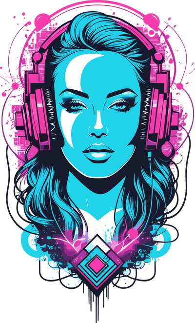 Blue Girl in Headphones DTF (direct-to-film) Transfer