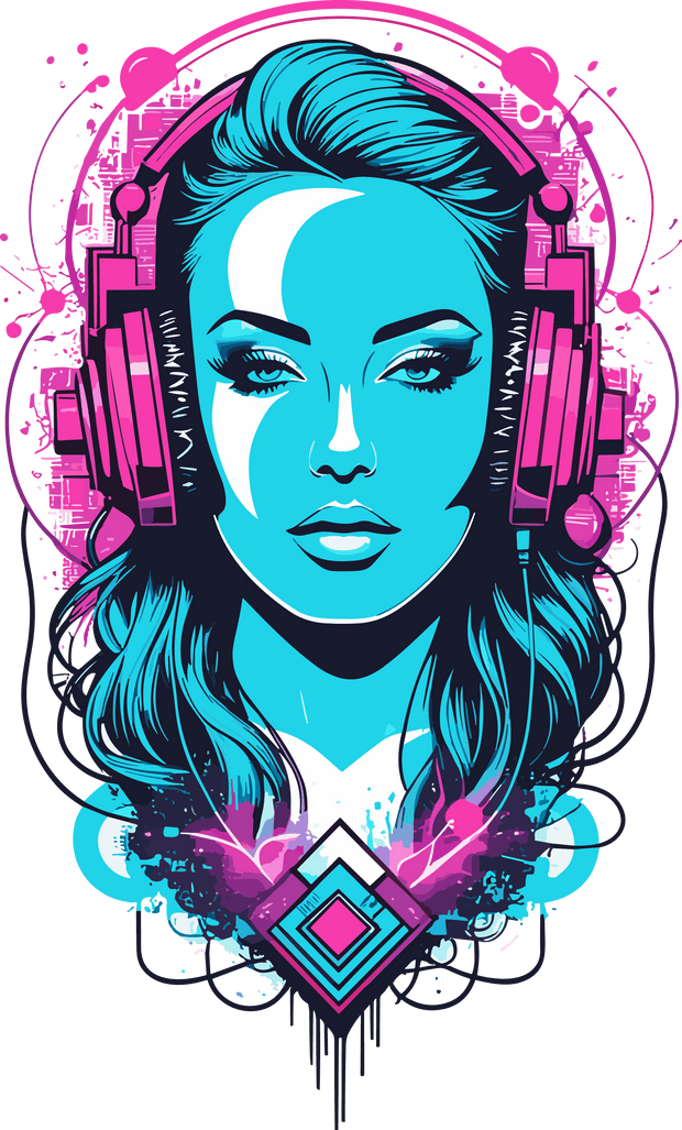 Blue Girl in Headphones DTF (direct-to-film) Transfer