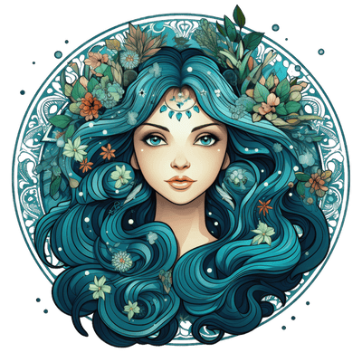 Blue Hair Lady Virgo Zodiac DTF (direct-to-film) Transfer