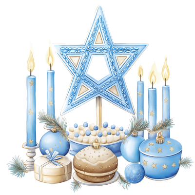 Blue Hanukkah Menorah & Goodies DTF (direct-to-film) Transfer