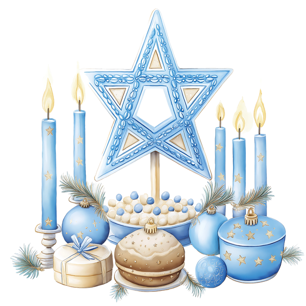 Blue Hanukkah Menorah & Goodies DTF (direct-to-film) Transfer