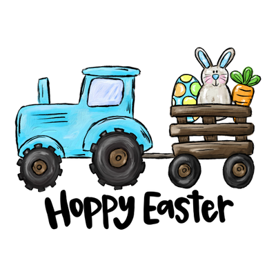 Blue Easter Bunny Tractor DTF (direct to film) Transfer