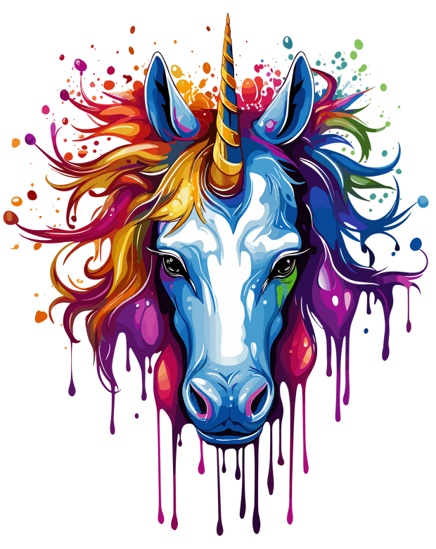 Blue Unicorn Color Drip DTF (direct-to-film) Transfer