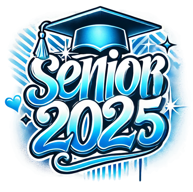 Blue & White Senior 2025 Airbrushed DTF (direct-to-film) Transfer