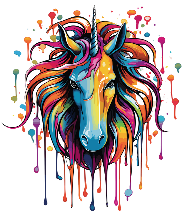 Blue & Yellow Unicorn Color Drip DTF (direct-to-film) Transfer